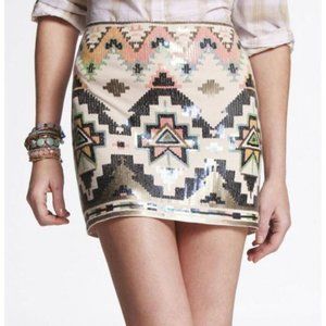 Express Blush Aztec Sequin Mini Skirt
